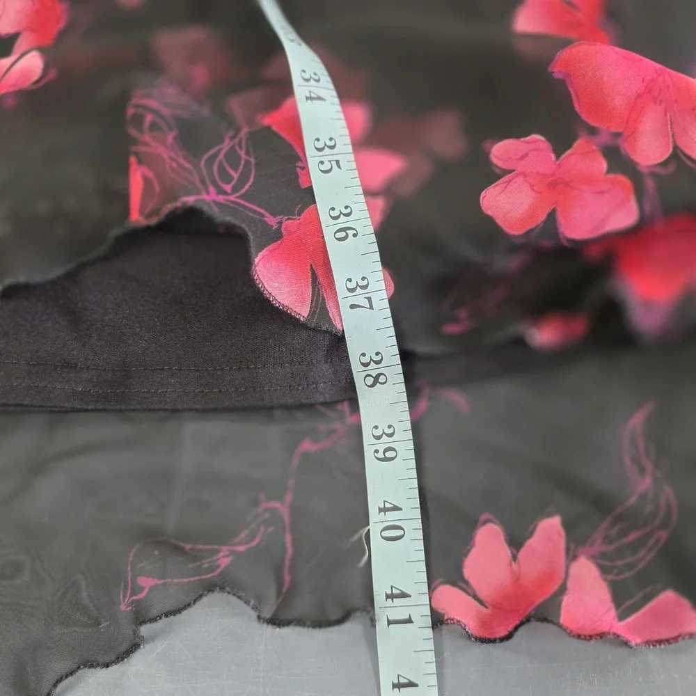 VTG Dark Romantic 90s Y2K Skirt M Black Floral Chiffon Maxi A-Line Whimsigoth